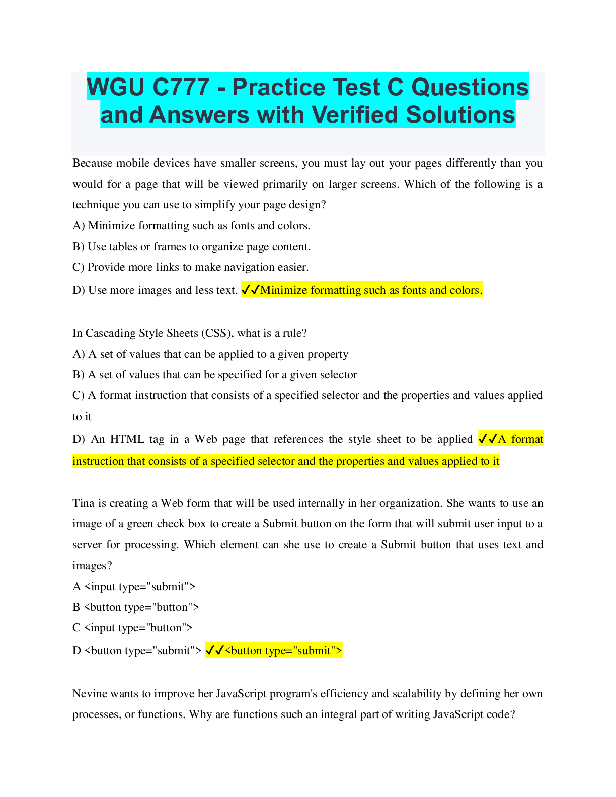 Preview image for WGU C777 - Practice Test C Questions and Answers with Verified Solutions
